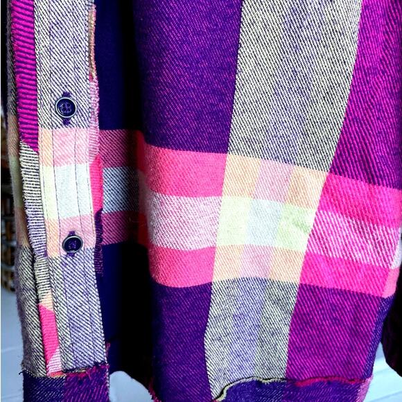 Free People So Long Summer Plaid Flannel Button Down Pink Purple Sm/Med NWT - Picture 9 of 13